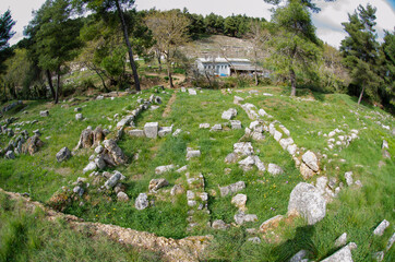 The Amphiareion of Oropos Greece Agora and ruins of ancient houses and damaged ancient ceramics