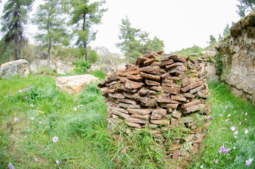 The Amphiareion of Oropos Greece Agora and ruins of ancient houses and damaged ancient ceramics