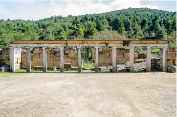 The theatre of the Amphiareion oropos Greece,panoramic view front part of stage
