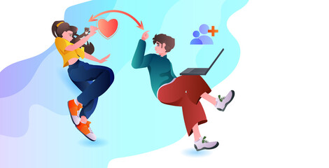 couple in love using dating app man woman discussing during virtual meeting social relationships communication