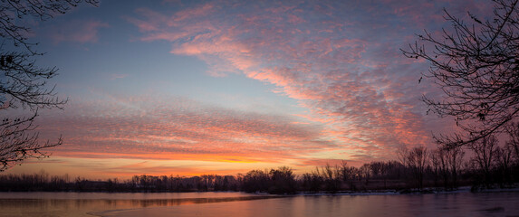 Sunrise over Pond at Walnut Woods Pano