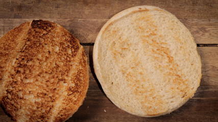 Freshly roasted Burger buns in close-up - studio photography