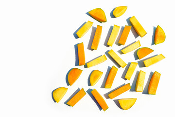 Mango cut pieces on white