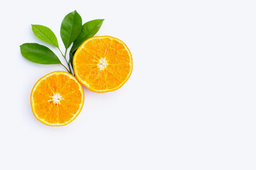 Orange fruits on white background. Citrus fruits low in calories, high in vitamin C and fiber