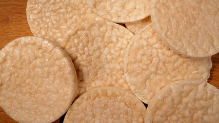 Rice waffles lie on a table - close-up - studio photography