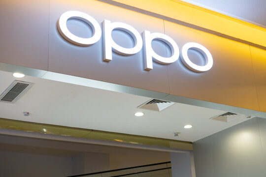 ZHONGSHAN GUANGDONG China-March 30 2021:OPPO logo on top of the shop in a shopping mall.