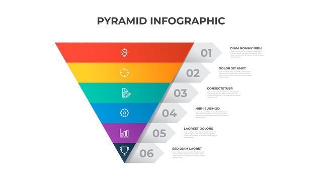 5 points of pyramid list diagram, triangle segmented level layout, infographic element template vector