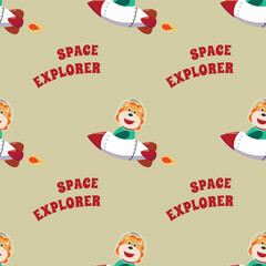 Seamless pattern vector of cute animal astronaut in outer space. Creative vector childish background for fabric, textile, nursery wallpaper, card, poster and other decoration.