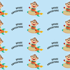 Fototapeta premium Seamless pattern vector of cute animal astronaut in outer space. Creative vector childish background for fabric, textile, nursery wallpaper, card, poster and other decoration.
