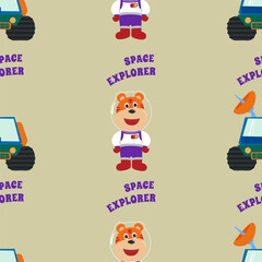 Seamless pattern vector of cute animal astronaut in outer space. Creative vector childish background for fabric, textile, nursery wallpaper, card, poster and other decoration.