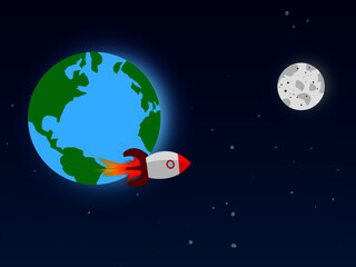 Naklejka premium Spaceship or rocket ship traveling to the moon
