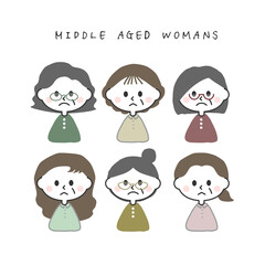 不満げな表情の中年女性セット