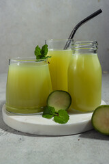 Jus kedondong. Ambarella or jew plum or kedondong juice in glass.