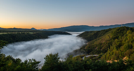 foggy sunrise in the mountains