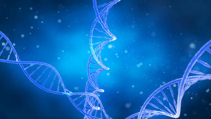 DNA molecule on a blue background. Conceptual DNA 3d image for a beautiful background.
