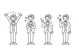 タキシードを着た男性のポジティブな感情表現イラスト