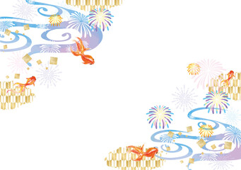Fototapeta premium 水彩風金魚の背景イラスト
