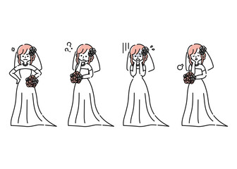ウェディングドレスを着た女性のネガティブな感情表現イラスト