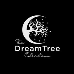 The Dream's Tree Logo Design Inspiration - Isolated vector Illustration on black background - Creative logo, icon, symbol, sticker, emblem, badge - Moon and tree combination with silhoutte bird