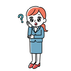 疑問を持っているスーツを着た女性のイラスト