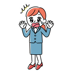 驚いているスーツを着た女性のイラスト