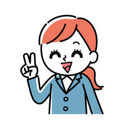 ピースサインをしているスーツを着た女性のイラスト
