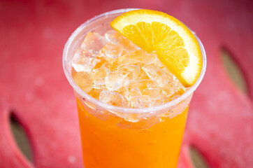 close up glass of orange juice 