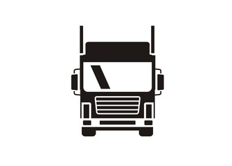 Front view of a truck. Simple illustration in black and white.