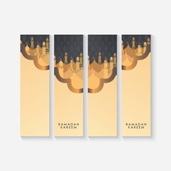 Ramadan Kareem Banner Set. Mosques on Black Background Vector Illustration for Ramadan greeting card, poster and voucher.