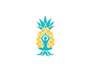 yoga pose in pineapple logo vector