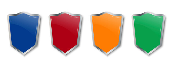 Colored shields for decoration design. Medieval shield. Round shape. Banner design. Stock vector image. EPS 10.