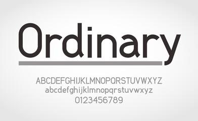 Ordinary font. Uppercase, lowercase letters and numbers in alphabet order