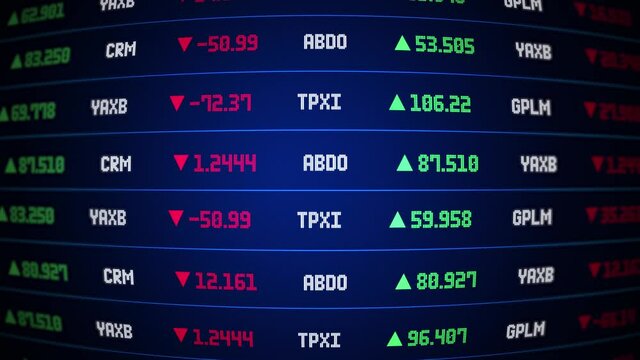 4L loop Stock Exchange, Streaming Trade Screen Background. list of stocks with reduced value. World Stock Exchange, Streaming Trade Screen. diagrams, business financial reports,
