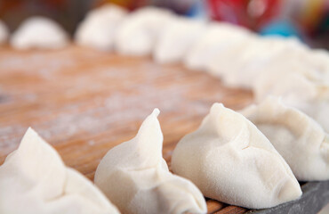 A row of dumplings