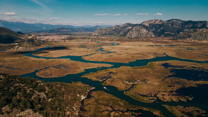 aerial view of Iztuzu beach and Dalyan river delta, Turkey