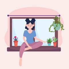 Obraz na płótnie Canvas girl sitting window