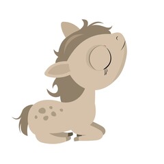 Little cub foal. Horse. Cheerful kind animal child. Cartoons flat style. Funny. Vector