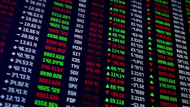 4K Background of Red stock market price board chart showing economic crisis of world stock. Bad economy and negative price down stock market situation. Traders are panic and selling their stock.