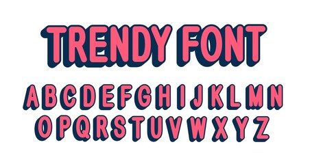 Retro trendy font with shadow. Rounded uppercase letters set. Vector font for logo design.