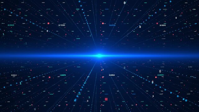 Futuristic screen with animated digital graphs, charts, computer data Background. Economy, financial, technology. Transferring big data. storage of data sets , block chain, server, hi speed internet.