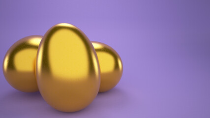 Golden eggs  on colorful background - 3d composition