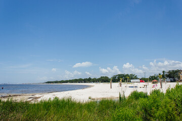 Summer seascape on the beach on a sunny day