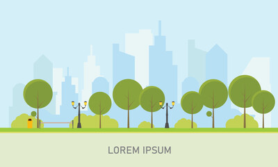 Beautiful City park with modern design vector concept for banner,web landing page, wallpaper, background, book illustration. Trendy flat illustration - Vector