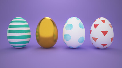 Decorated easter eggs on colorful background - 3d composition