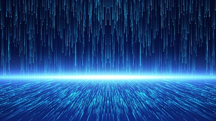 4K Blue technology wave particles is a spectacular motion, blue light particles rising. Wave particles are constantly moving, technology background video, elegant particle light, stage performance.