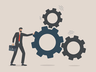 Businessman put the gears, business solution concept