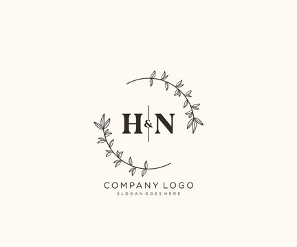 initial HN letters Beautiful floral feminine editable premade monoline logo suitable for spa salon skin hair beauty boutique and cosmetic company.