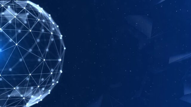 4K earth technology, business and communications background. Animation of the Earth globe rotating with plexus particles around. Molecular Networked Planet Of Particles Abstract Motion Background