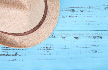 Sun hat on blue background