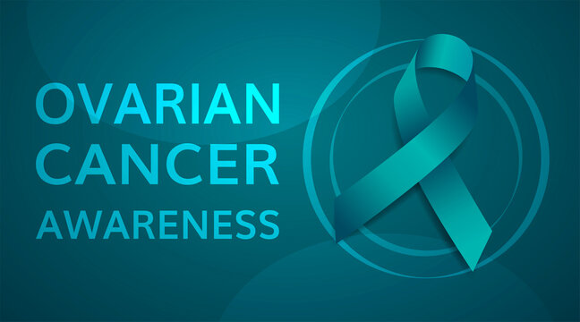World ovarian cancer awareness day concept. Banner template with teal ribbon and text.  Vector illustration.